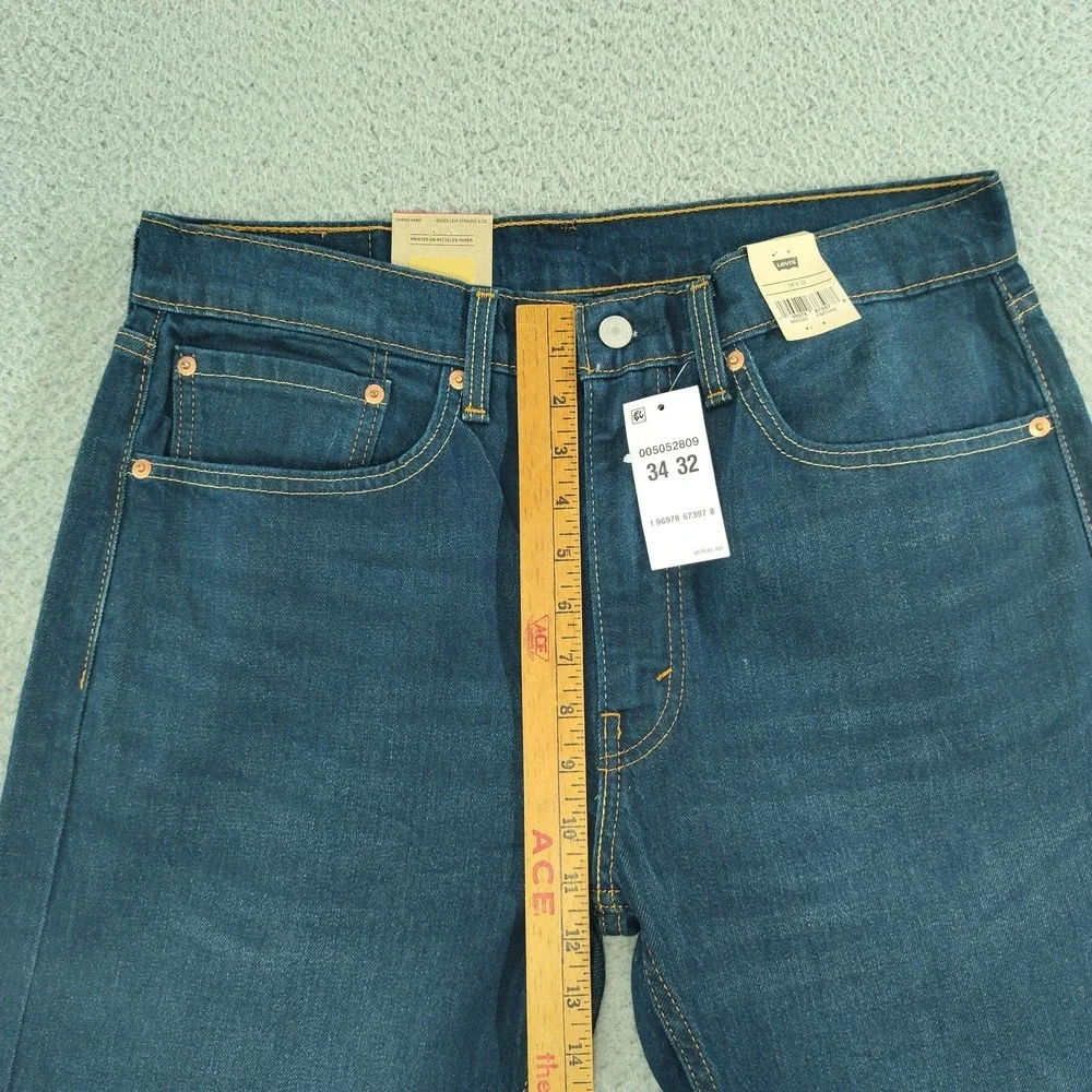 Levi's 505 Jeans Mens 34x32 Blue Medium Wash Straight Leg Zip Fly Stretch New